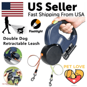 Dual Pet Leash Retractable Reflective Lead 360 Swivel Double Dog Walking Leash